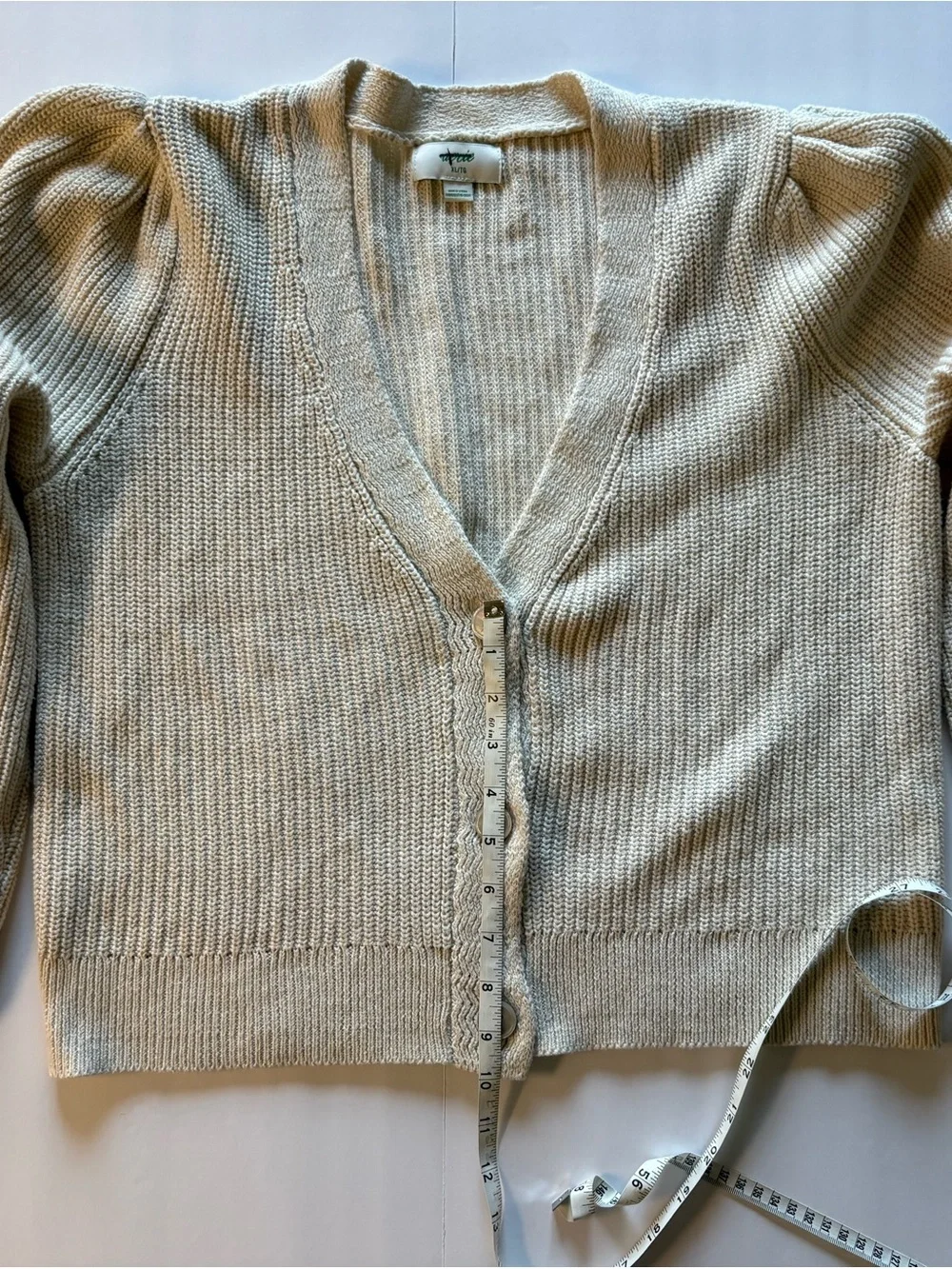 Aerie V-Neck Button Cardigan with Subtle Puff Sleeves - Picture 6 of 7